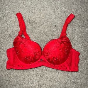bright red wired push up bra